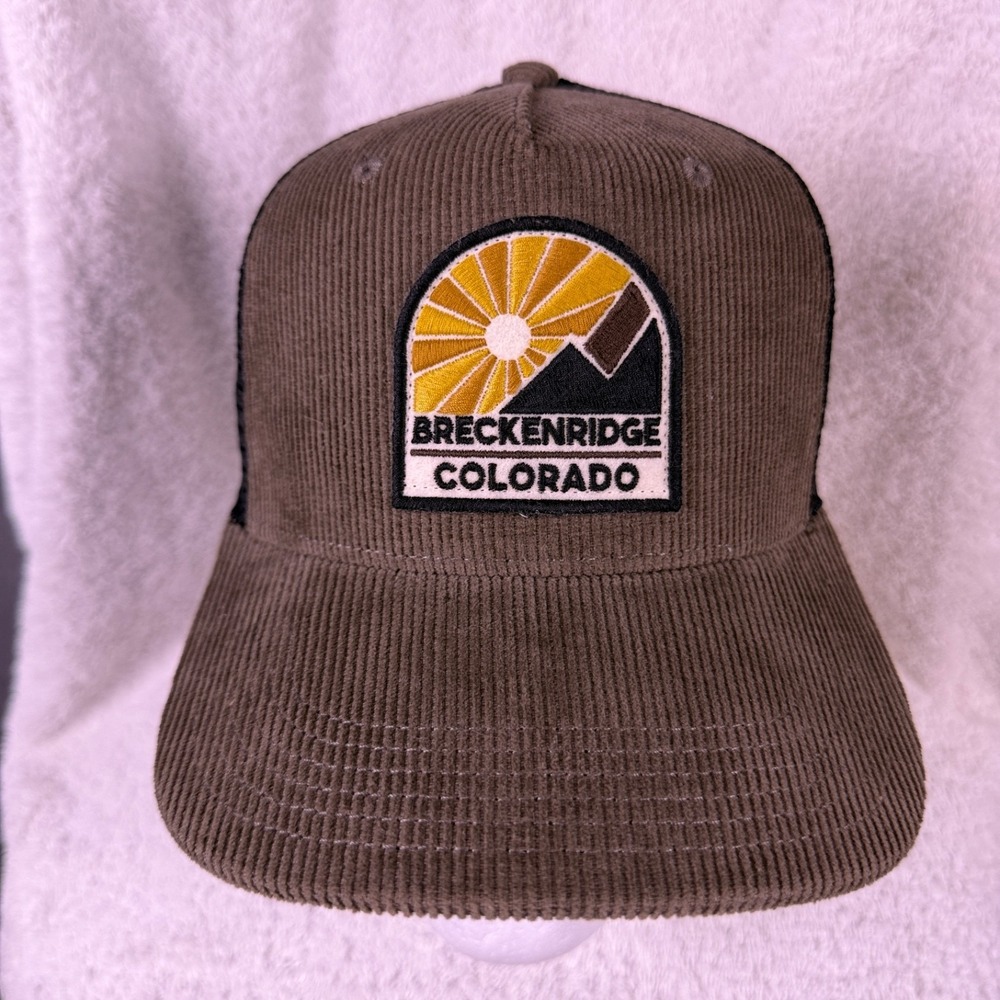 Breckenridge Colorado Mens Corduroy Trucker Hat Snap Back‎ Brown Adjustable Ski